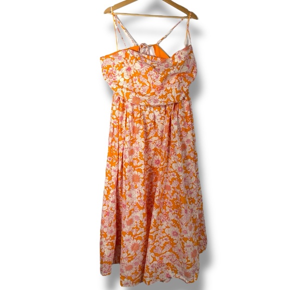 J Crew Collection Side-Cutout Poplin Midi Dress, Orange Floral, Size 18 - Picture 3 of 15